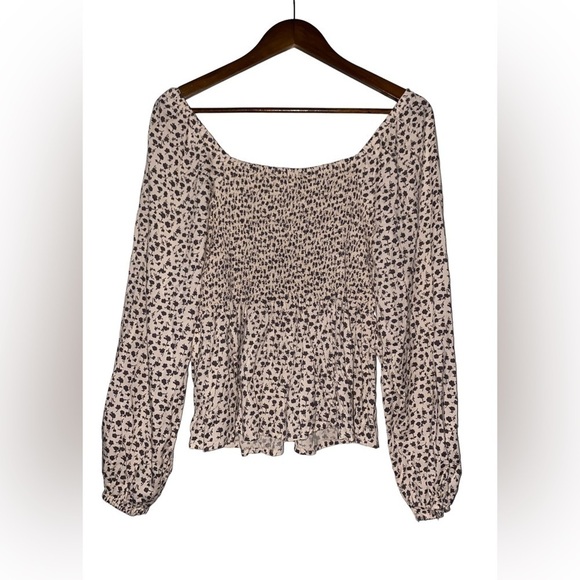 Japna Crème Floral Babydoll Milkmaid Balloon Sleeves Blouse Women L Cottagecore - Picture 2 of 7